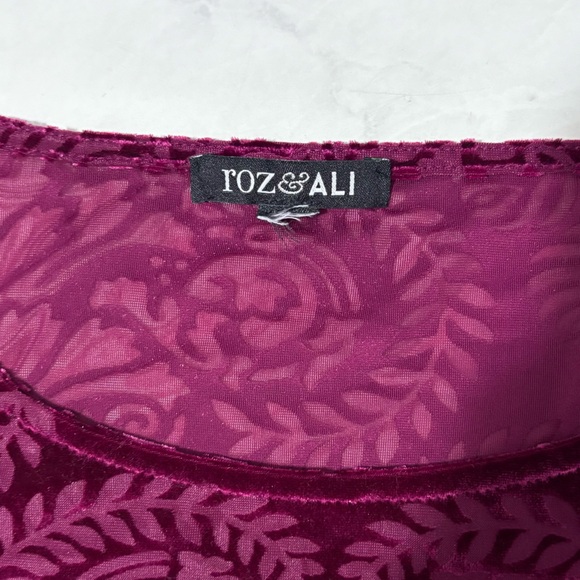 Roz & Ali Magenta Velvet Burnout Long Sleeve Shirt Whimsigoth Fairy Grunge Fall - Picture 4 of 5